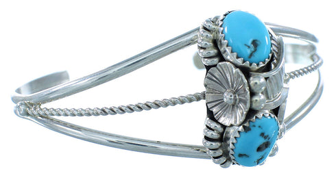 Navajo Turquoise Authentic Sterling Silver Flower Leaf Cuff Bracelet TX104536